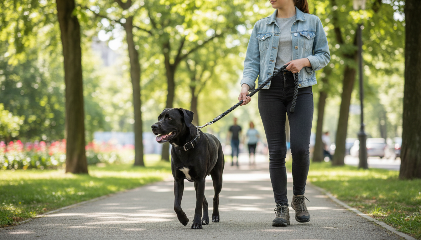Genuine Leather Dog Collar & Leash Set – Braided Heavy Duty Lead