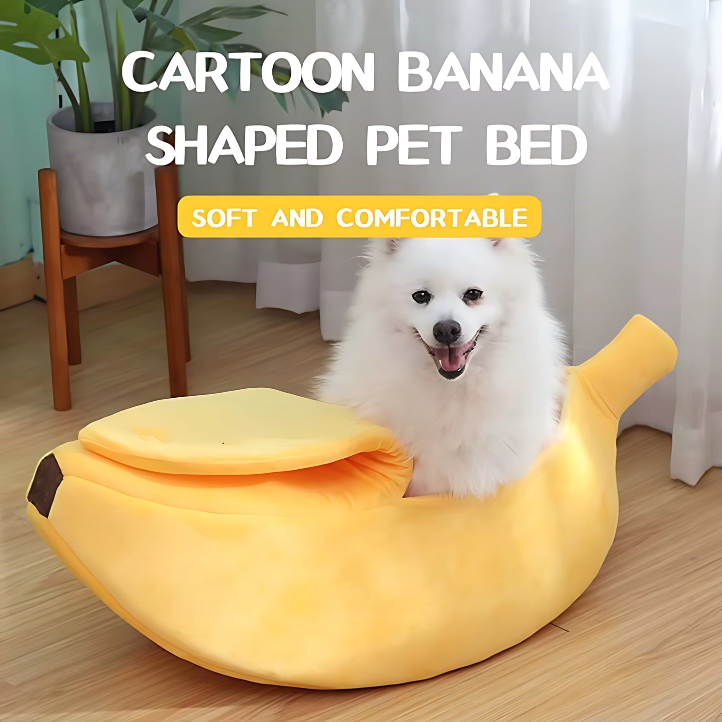 Banana Cat Bed House – Cute & Cozy Plush Pet Bed for Cats & Small Dogs