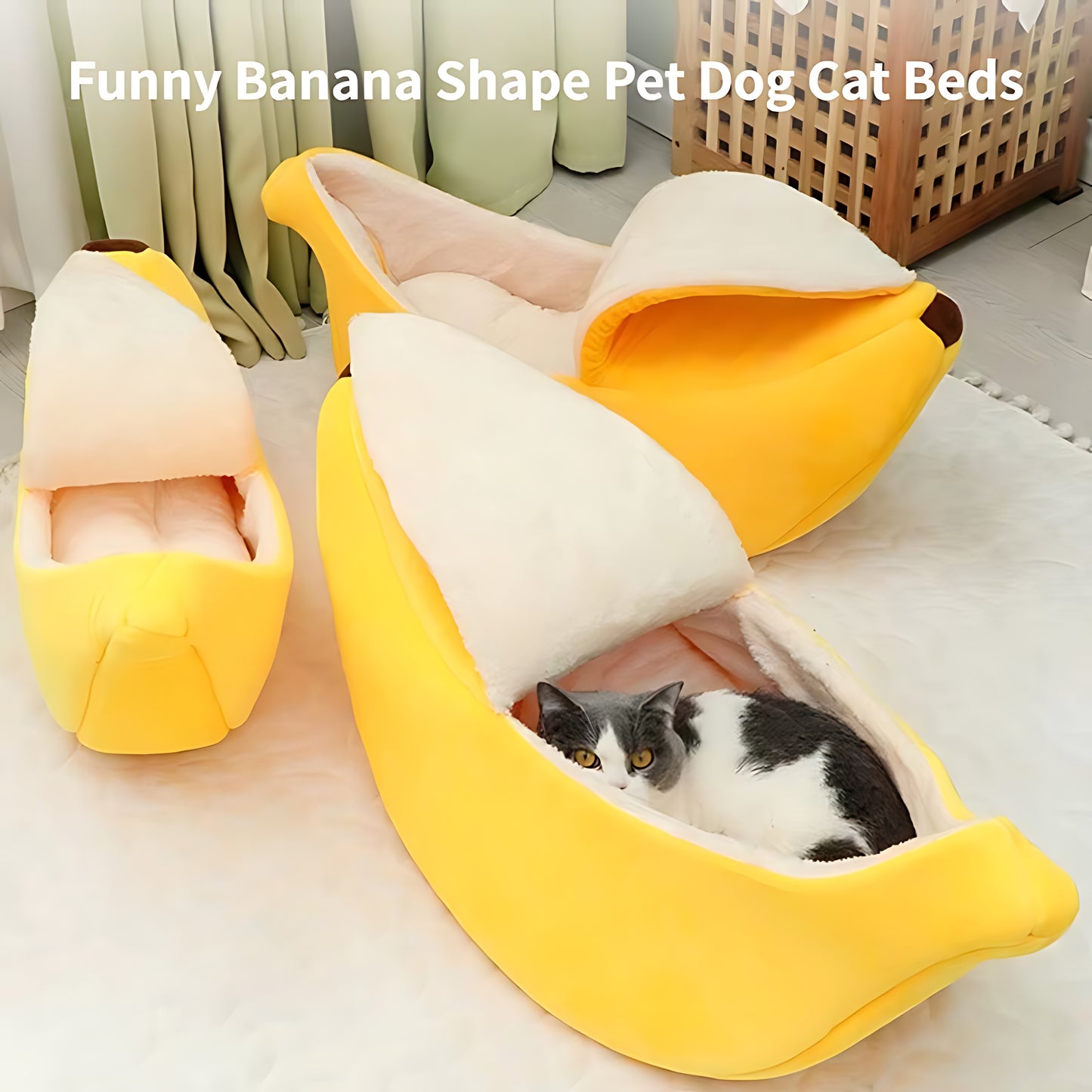 Banana Cat Bed House – Cute & Cozy Plush Pet Bed for Cats & Small Dogs