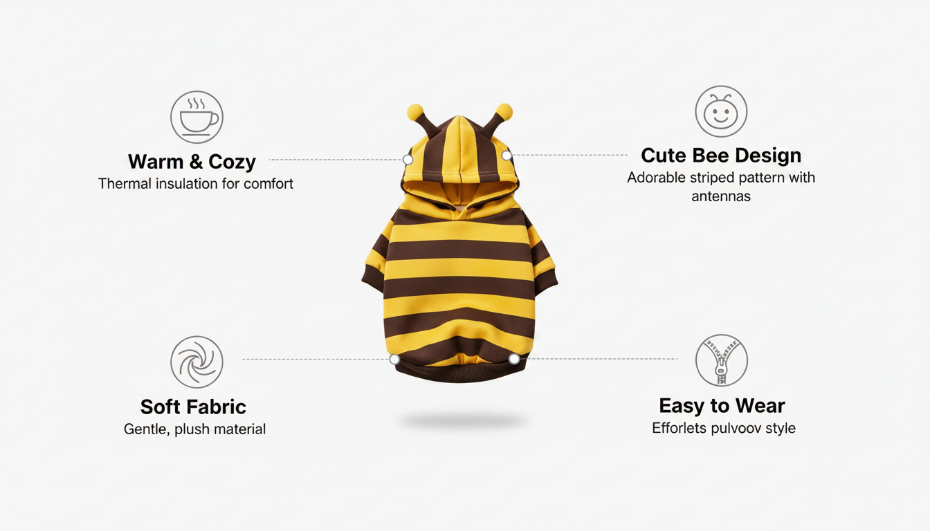 Cute Bee Pet Hoodie – Warm Winter Costume for Dogs & Cats