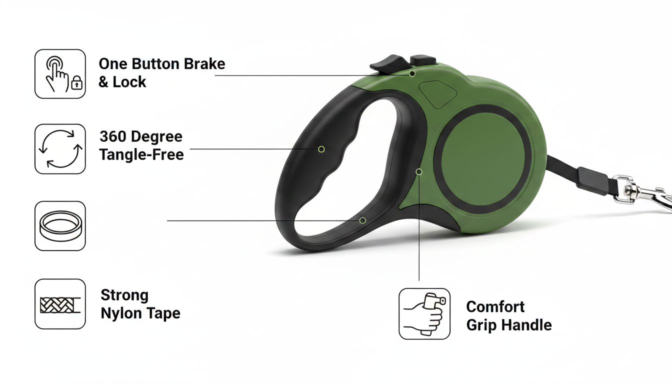 Durable Retractable Dog Lead – 5m / 8m for Active Walks