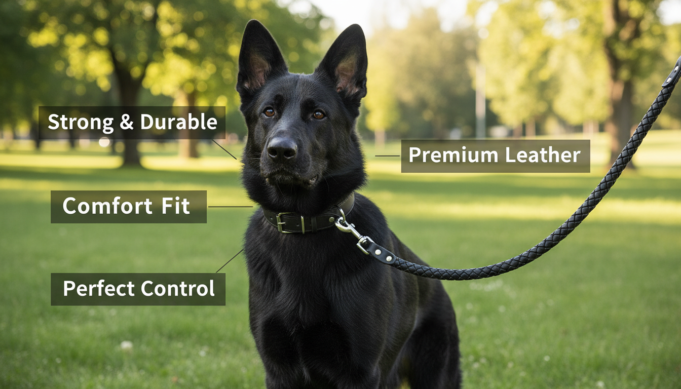 Genuine Leather Dog Collar & Leash Set – Braided Heavy Duty Lead