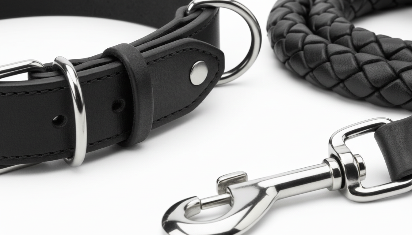 Genuine Leather Dog Collar & Leash Set – Braided Heavy Duty Lead