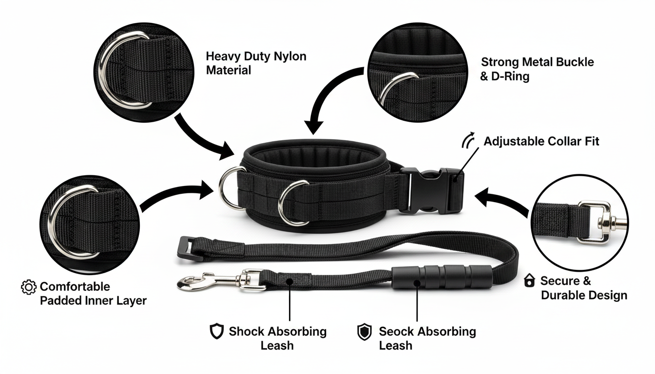 Military Style Tactical Dog Collar & Leash Set – Strong Adjustable Nylon Lead