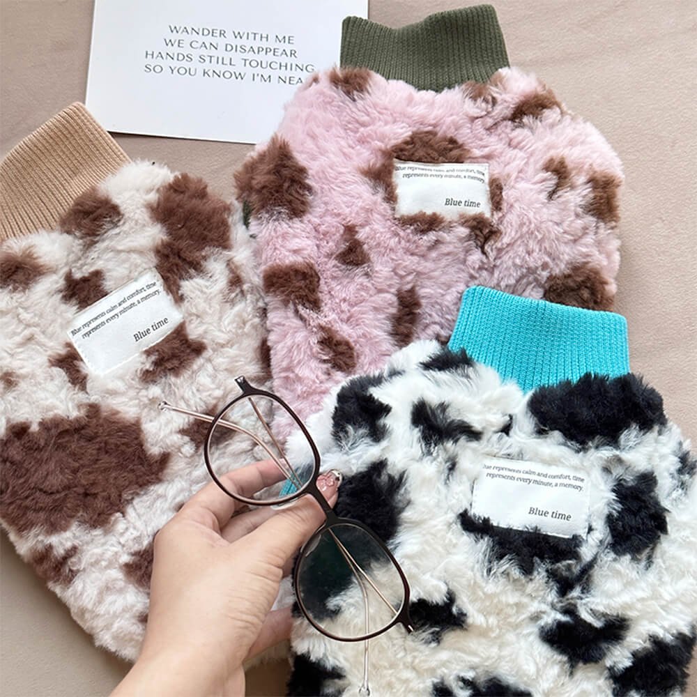 Fluffy Cow Print Dog Sweater - Cozy and Trendy Winter Wear - Image 3