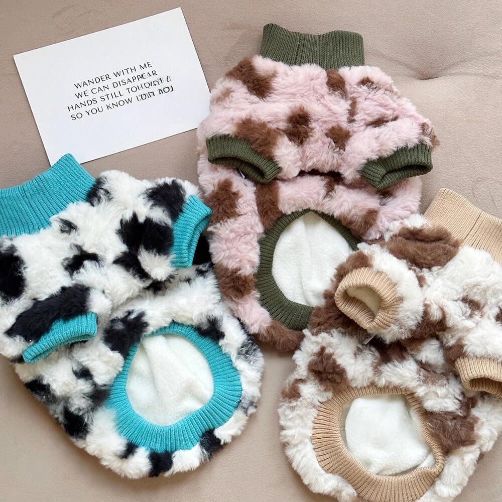 Fluffy Cow Print Dog Sweater - Cozy and Trendy Winter Wear - Image 6