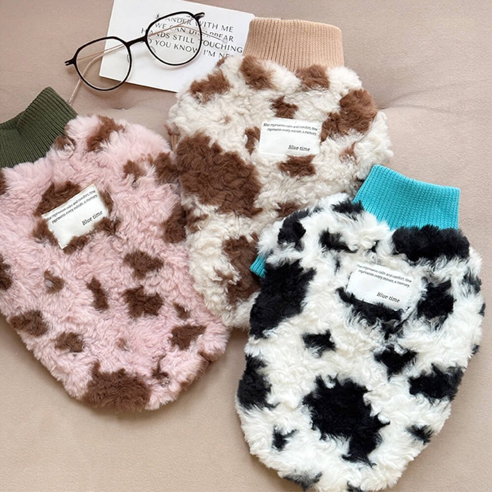 Fluffy Cow Print Dog Sweater - Cozy and Trendy Winter Wear - Image 8