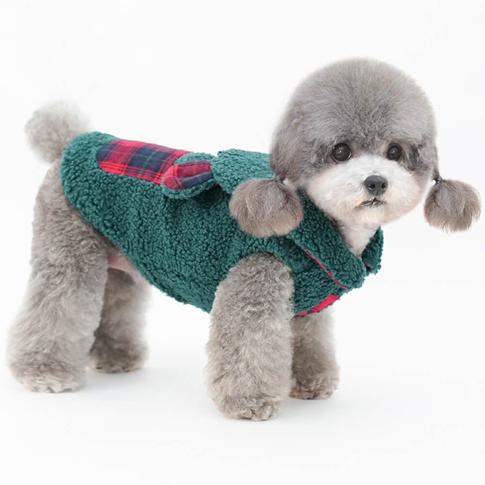 Plaid Trim Sherpa Dog Vest - Cozy, Cute, and Perfect for Winter - Image 5