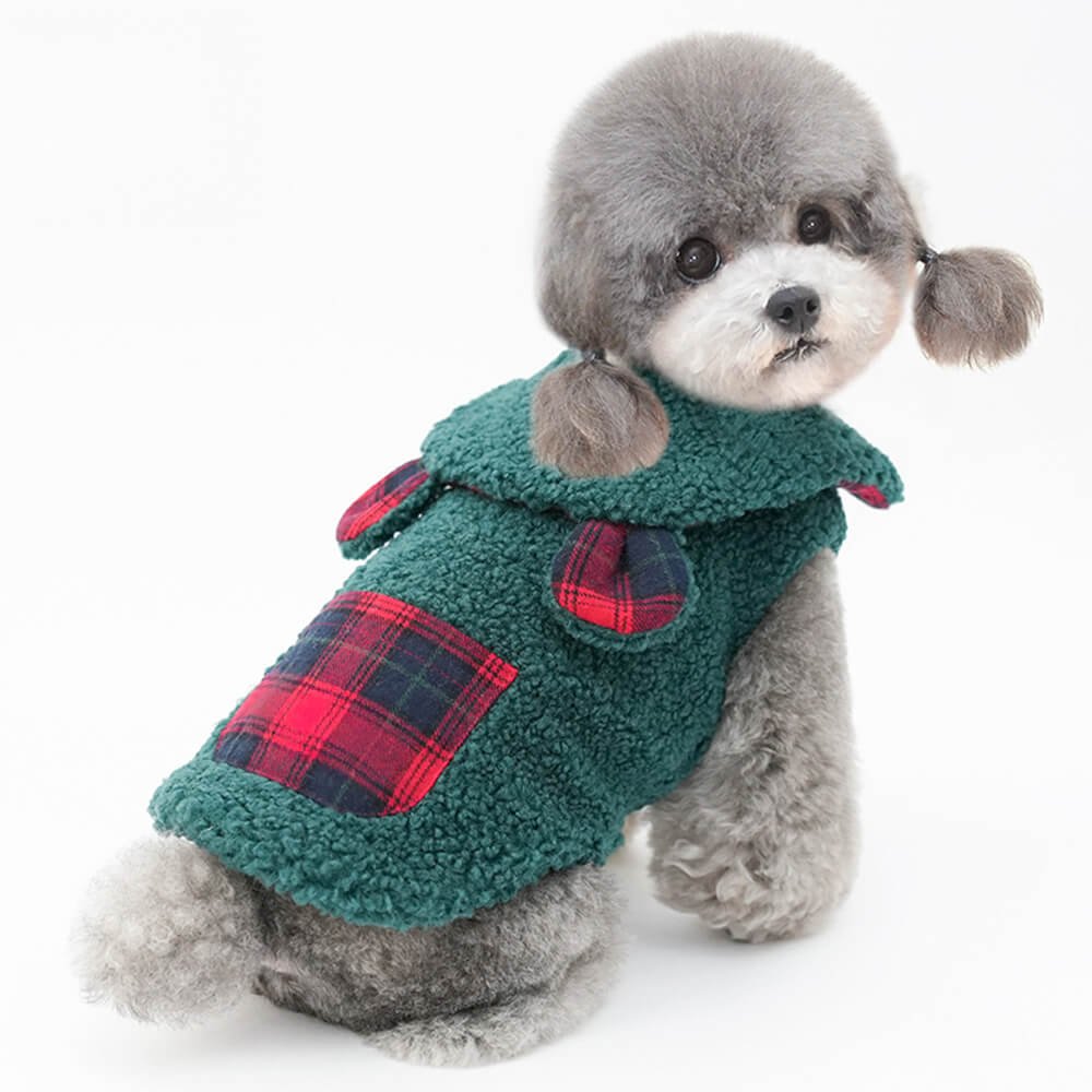 Plaid Trim Sherpa Dog Vest - Cozy, Cute, and Perfect for Winter - Image 2